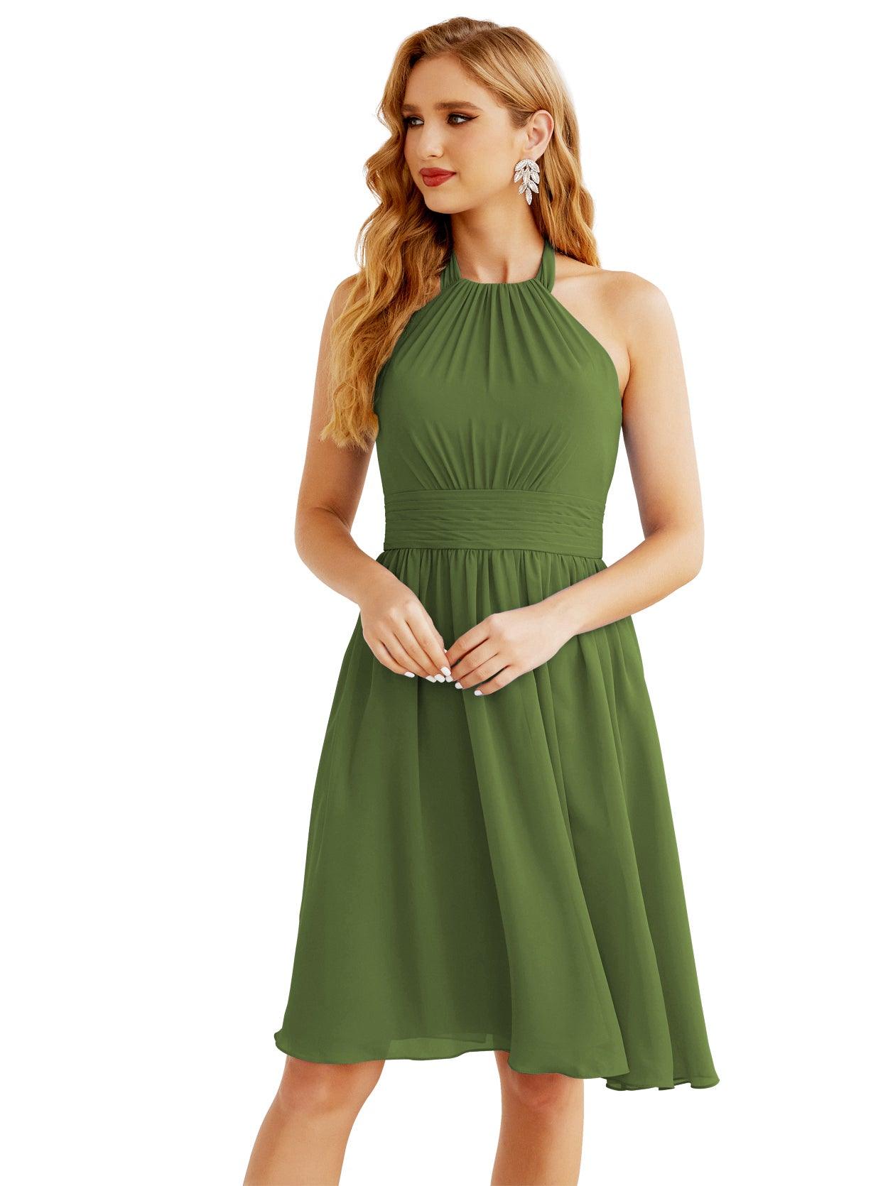 Robe de demoiselle d'honneur courte en mousseline de soie, dos nu, sans manches, robe de soirée formelle, dos nu, Baoleely 28023 