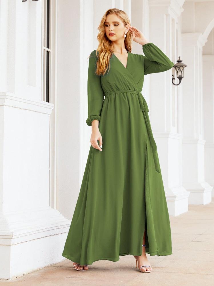 Vestido de dama de honor de gasa para mujer Sunderly, corte en A, manga larga, vestido de noche formal para invitada de boda SY28032 