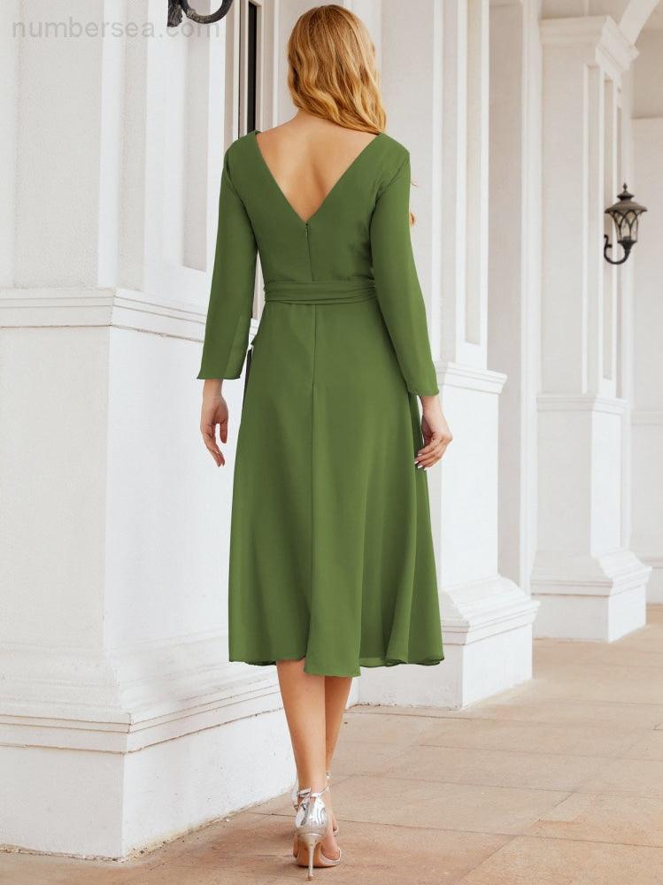 Robe de demoiselle d'honneur dos nu en V avec ceinture à la taille - Mère de la mariée - Invitée au mariage SY28031