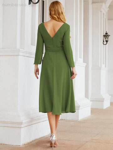 Vestido de dama de honor con espalda en V y cinturón, para la madre de la novia o invitada a la boda SY28031