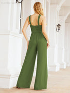 Baoleely Crisscross Neck Jumpsuit Formal Evening Dress Long Bridesmaid Dresses Bell-bottomed Pants 28033