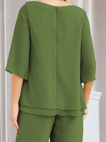 Elegante conjunto de pantalón y bata plateada de dos piezas para la madre de la novia, talla grande, con volantes, Sunderly Elegant SY28064