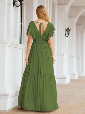 Vestido de fiesta formal de noche con espalda descubierta para mujer Baoleely, escote en V, largo, de gasa, con cinturón a la cintura 28038