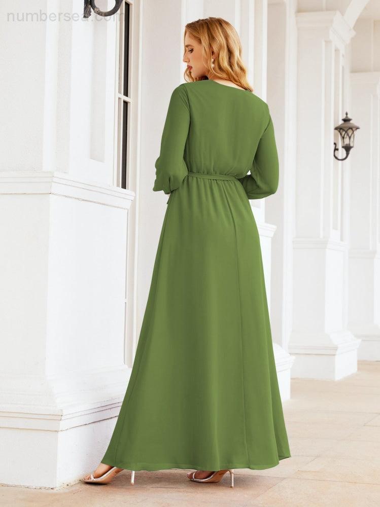 Vestido de dama de honor de gasa para mujer Sunderly, corte en A, manga larga, vestido de noche formal para invitada de boda SY28032 