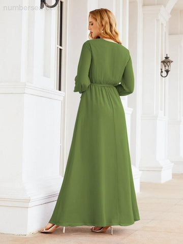 Sunnderly Women's Chiffon Bridesmaid Dress A line Long Sleeves Formal Evening Prom Gown for Wedding Guest SY28032