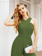 Baoleely Crisscross Neck Jumpsuit Formal Evening Dress Long Bridesmaid Dresses Bell-bottomed Pants 28033