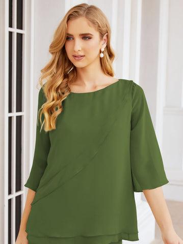 Elegante conjunto de pantalón y bata plateada de dos piezas para la madre de la novia, talla grande, con volantes, Sunderly Elegant SY28064