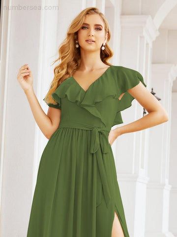 Vestidos de dama de honor con mangas abullonadas para fiesta formal de noche y graduación 28044 