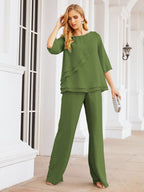 Baoleely Élégante robe mère de la mariée 2 pièces, grande taille, pantalon, volants, couches argentées, peignoir 28064