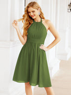 Robe de demoiselle d'honneur courte en mousseline de soie, dos nu, sans manches, robe de soirée formelle, dos nu, Baoleely 28023 