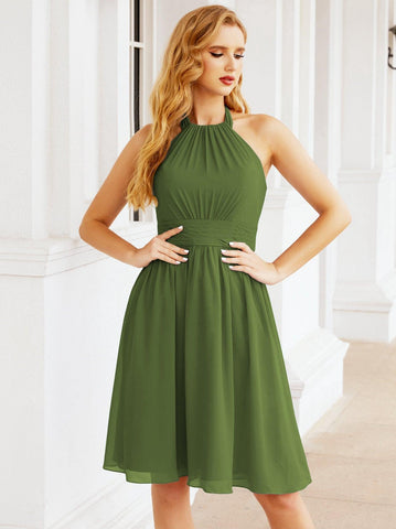 Robe de demoiselle d'honneur courte en mousseline de soie, dos nu, sans manches, robe de soirée formelle, dos nu, Baoleely 28023 