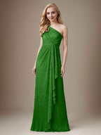 Vestido Ruby Sheath de malla metálica con un solo hombro para la madre de la novia
