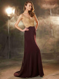 Baoleely Sheath Column Straps Sleeveless Beading Sweep/Brush Train Jersey Dresses