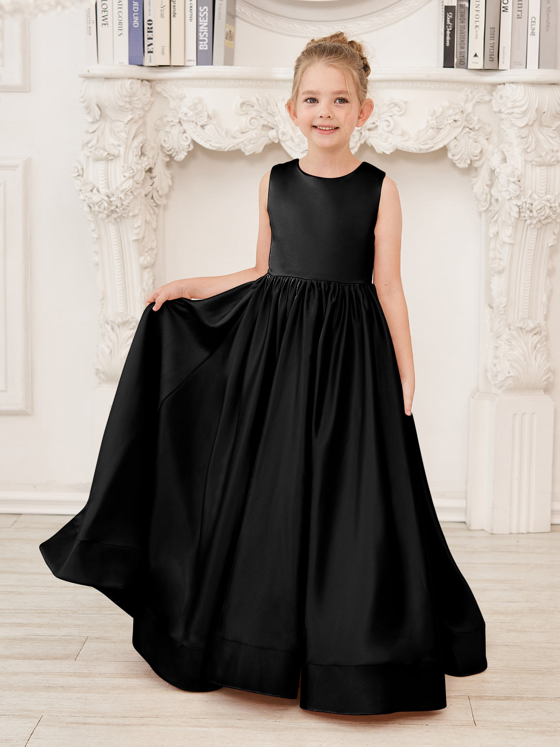 Vestido de niña de las flores de corte A, de satén y encaje, hasta el suelo 