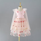 Vestido de niña de las flores de tul hasta la rodilla con bordado de fresas 