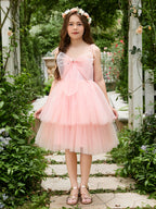 Vestido rosa perla de corte A y largo hasta la rodilla de tul (2003224887) 