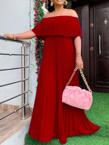 Vestidos de noche cruzados plisados ​​de color liso con hombros descubiertos 