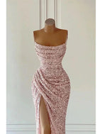 Vestido elegante de gala largo hasta el suelo, sin mangas, sin tirantes, con lentejuelas y lentejuelas brillantes.