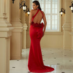 Party Cocktail Halter Backless Sheath Fishtail Evening Dress Women – Small Trailing