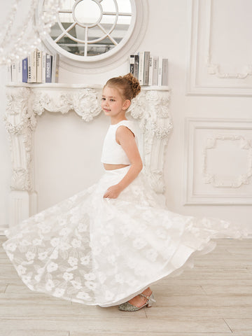 A-line Lace Satin Floor-length Ivory Dress (010146741)