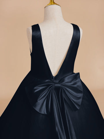 Vestido clásico blanco de corte A sin mangas para niña de las flores, de satén y tul 