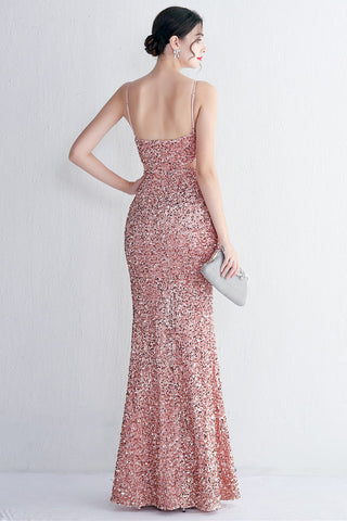 Vestido largo de fiesta negro con lentejuelas, estilo sirena, escote halter y abertura en forma de ojo de cerradura