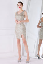 Robe cocktail abricot à sequins et franges