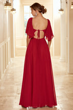 Robe de demoiselle d'honneur bordeaux à dos nu et à volants, style bohème