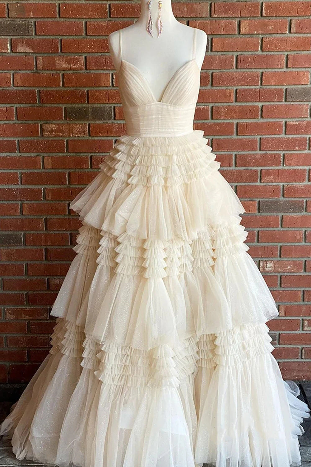 Pretty A Line Spaghetti Straps Long Tulle Prom Dress With Split