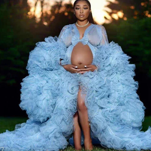6123#Nouvelle robe photo en résille transparente multicolore à décolleté plongeant pour femme enceinte, idéale pour une soirée