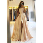 Robe de soirée fourreau/colonne à bretelles en satin plissé sans manches