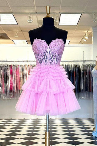 Cute A Line Sweetheart Light Pink Corset Homecoming Dress with Ruffles