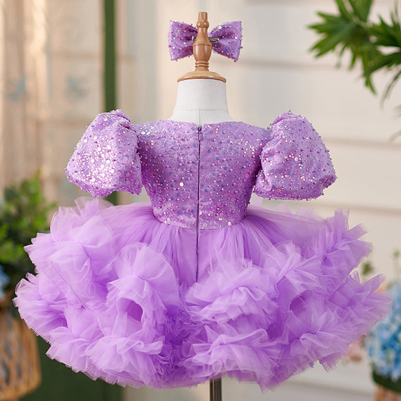 Vestido de tul con lentejuelas hasta la rodilla para fiesta de primer cumpleaños de niña 