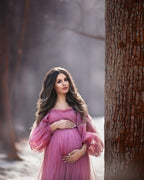 Vestido de maternidad con mangas abullonadas, bata de tul para sesión de fotos, vestido de embarazo con hombros descubiertos para baby shower 