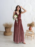 Vestido largo de dama de honor de terciopelo con escote en V, ideal para fiestas formales de graduación o eventos formales. Con abertura. 
