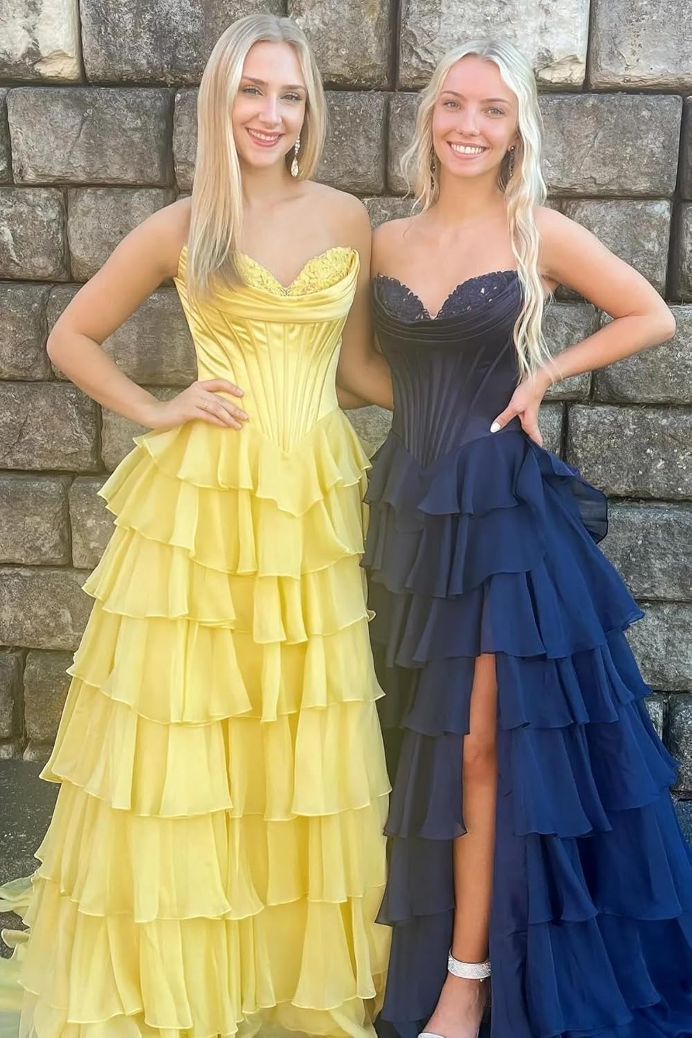 Robe de bal bustier sans bretelles pour femme 2025, longue robe de soirée formelle en mousseline à volants étagés avec fente 