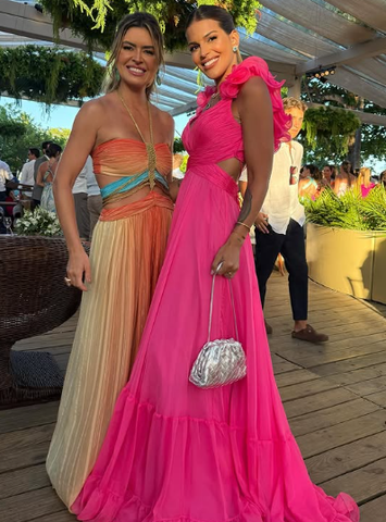 Robes de bal en mousseline de soie à volants, coupe trapèze, col en V, robes de demoiselle d'honneur longues, robes de soirée formelles dos nu Y3043