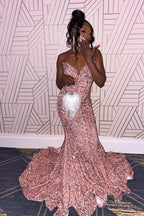 Robe de bal longue sirène à sequins fuchsia