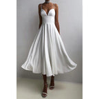 Robe de soirée simple à bretelles spaghetti et col en V 
