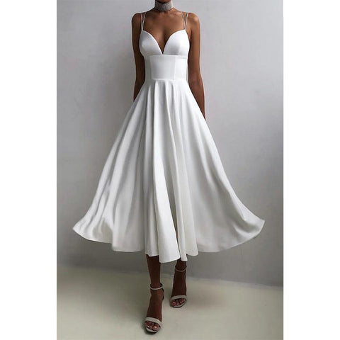 Robe de soirée simple à bretelles spaghetti et col en V 