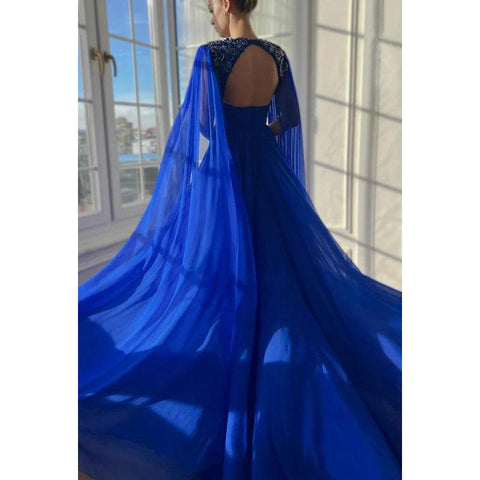 Robe de bal élégante et luxueuse, col en V, coupe trapèze, froncée, fente latérale, avec broderies