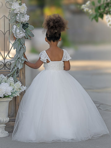 Vestido de princesa/de tul color marfil para niña de las flores 
