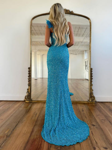 Robe de bal sirène asymétrique à sequins et fente