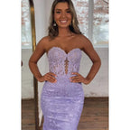 Vestido de fiesta glamuroso y dramático con apliques de sirena sin mangas y escote corazón