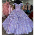 Robe de bal romantique lavande à fleurs 3D, style Sweet 16, épaules dénudées, Y1152