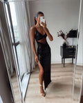 Vestido largo de fiesta negro con lentejuelas, sexy y sexy, vestido de noche negro Y1167