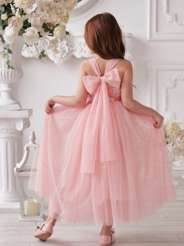 Vestido de bebé niña con lazo de tul y aplique floral en 3D de la colección Jardín Encantado 