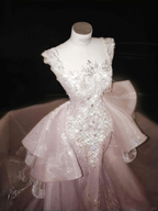 Vestido de fiesta de sirena con cuentas de tul lavanda glamuroso, vestido de noche formal Y8669