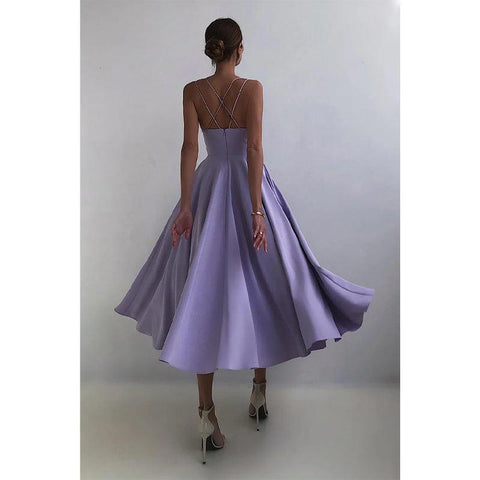 Robe de soirée simple à bretelles spaghetti et col en V 