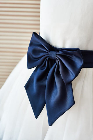 Vestido de princesa/vestido de princesa de satén y tul hasta la rodilla para niña de las flores 